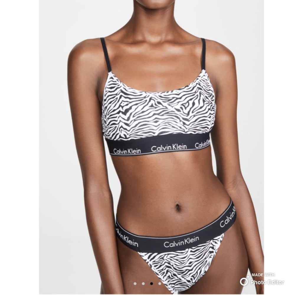 Calvin Klein Zebra Print Bralette & High Leg Tanga